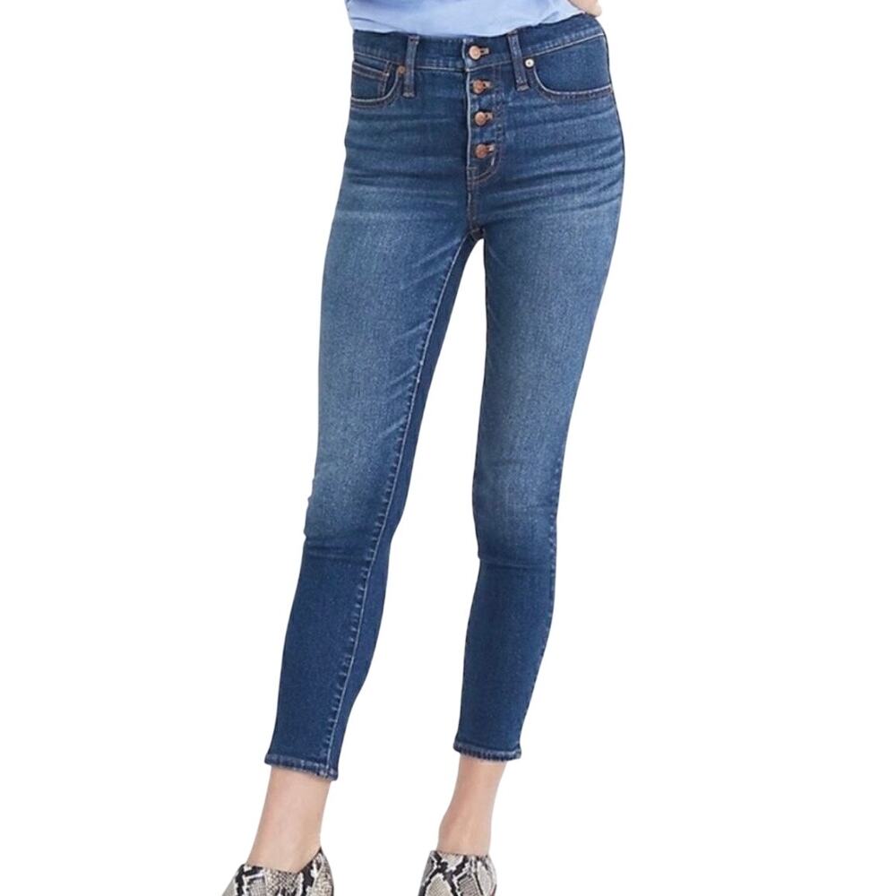 Madewell‎ Jeans Mid Rise Skinny Crop Size 32 Exposed Button Fly Stretch Denim